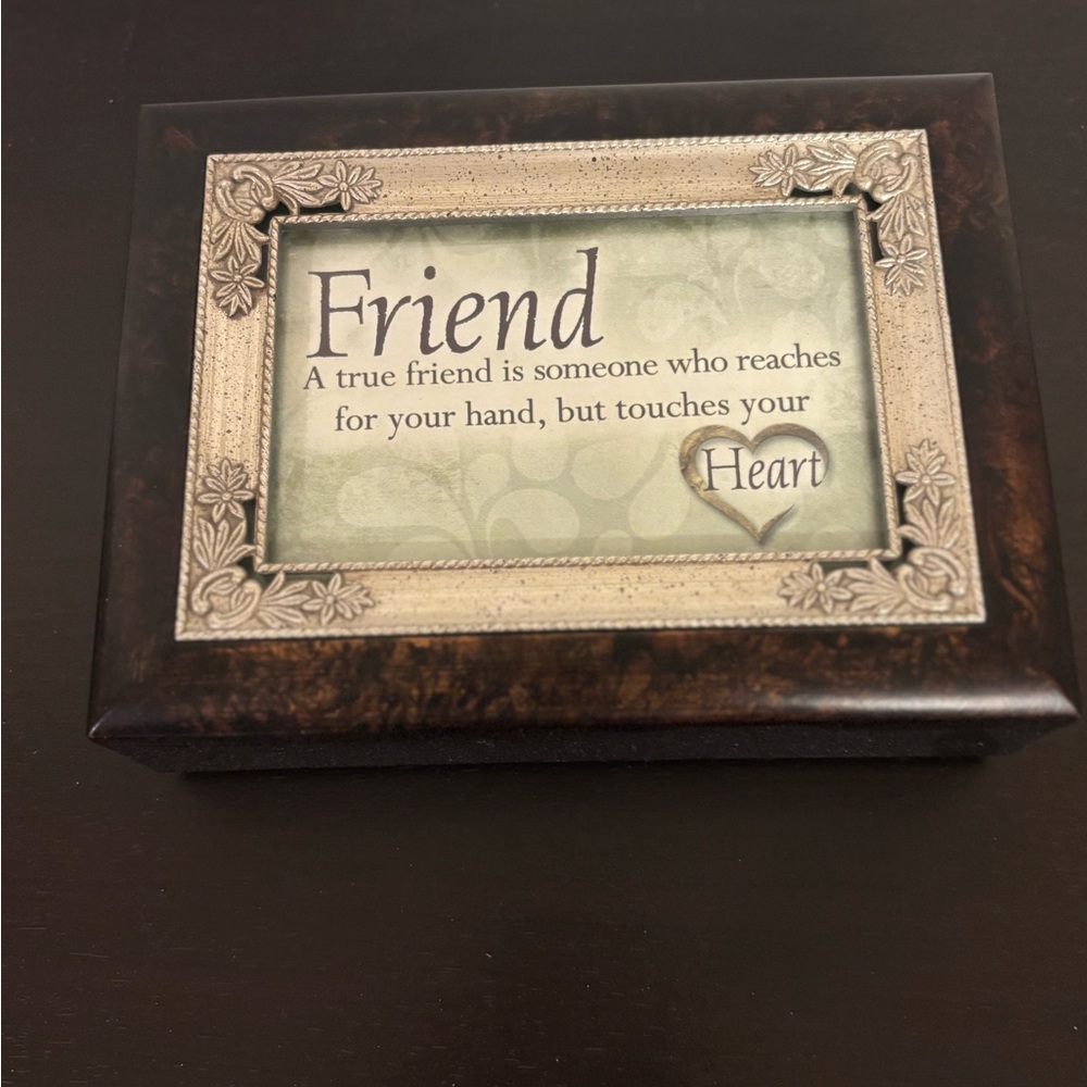 Decorative Friend Quote Box with Silver and Brown Accents